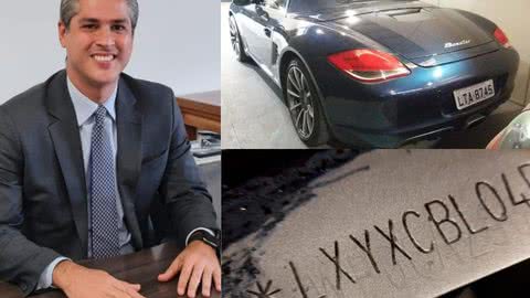 Maxwel, enquanto presidente do Detran-SP, teria clonado a Porsche que foi apreendida por adulteração em suas características de identificação - Imagem: Telebrás e Polícia Científica de São José dos Campos