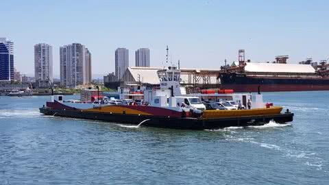 Balsa entre Santos e Guarujá. - Imagem: Divulgação / Dersa - Departamento Hidroviário
