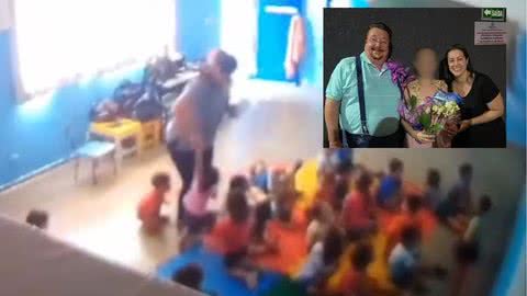 Manoel, responsável pela instituição e Elizângela Gabriel. - Imagem: Reprodução / Câmeras de Segurança | Reprodução / Facebook