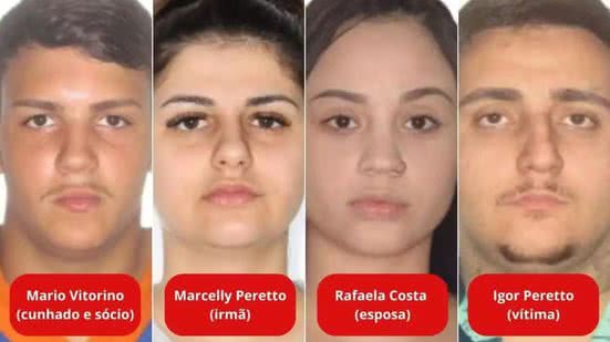 Mario Vitorino, Marcelly Peretto e Rafaela Costa foram presos por envolvimento na morte de Igor Peretto - Imagem: Reprodução | Polícia Civil