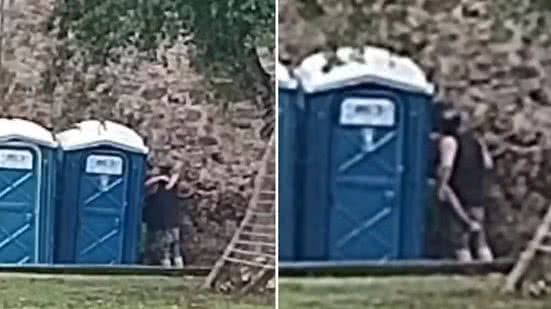 De acordo com a responsável pela gravação, o homem teria levado a mulher, aparentemente em situação de rua, ao local após comprar cigarros e bebidas alcoólicas para ela - Imagem: Reprodução/g1 Santos