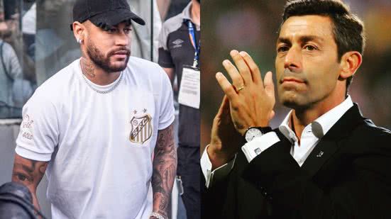 O técnico do Santos, Pedro Caixinha, expressa seu desejo de ter Neymar no time, mas destaca a falta de novidades oficiais sobre a negociação - Imagem: Instagram/ @santosplayoficial/ @pedrocaixinhadt