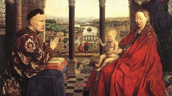 A virgem do Chanceler Rodin (1435), de van Eyck - Realismo detalhado e domínio da luz - Imagem: Divulgação