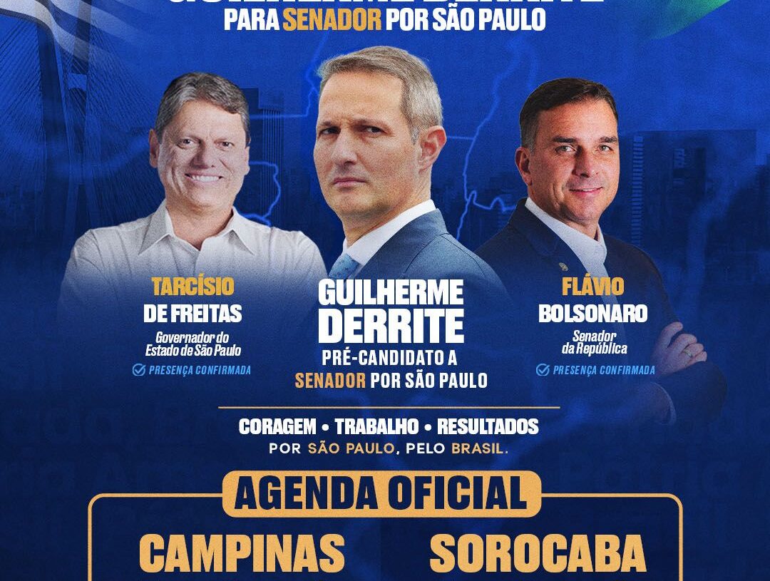 Com Tarcísio e Flávio Bolsonaro, Derrite lança pré-candidatura ao Senado em ato no Royal Palm Plaza