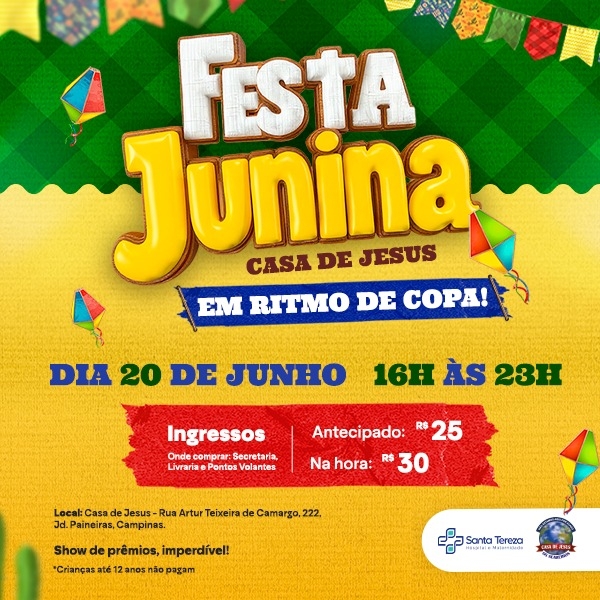 Tradicional Festa Junina da Casa de Jesus acontece neste sábado